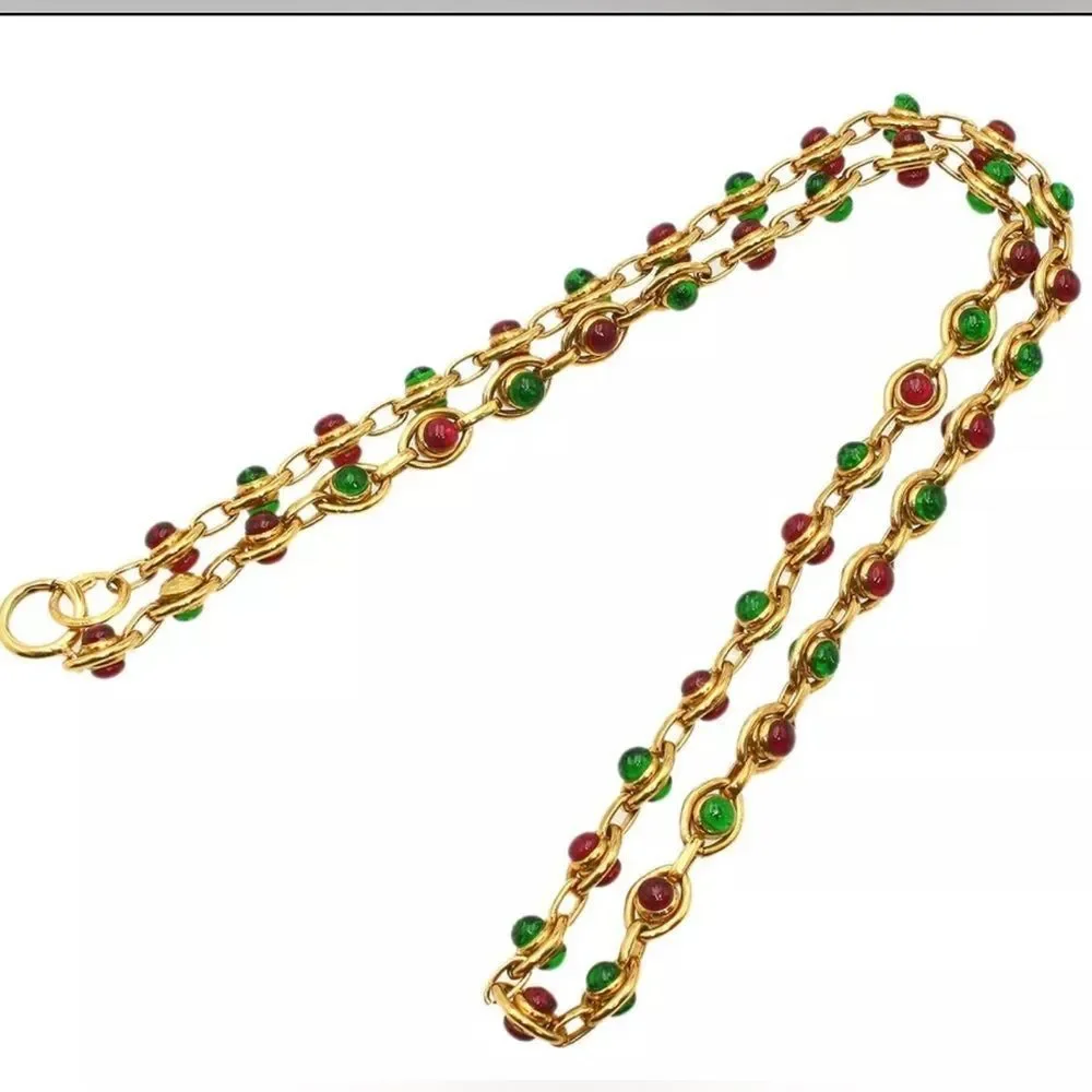 CHANEL Gold-tone Gripoix Chain Long Necklace Vintage - Picture 4 of 8